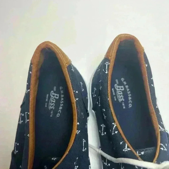 G.H. Bass Navigate Anchor Print Sneakers Boat Shoes Size 7.5 Navy - Picture 5 of 9